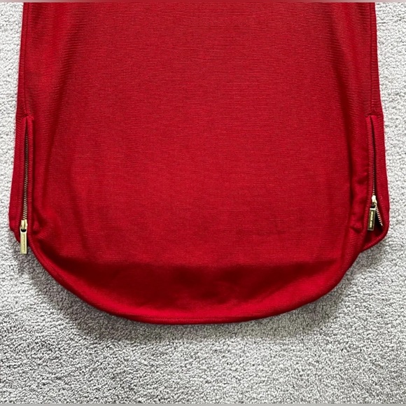 Michael Kors Red Tunic Sweater Long Sleeves With Gold Side Zippers - Picture 7 of 12
